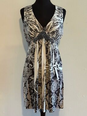 Apt. 9 Black White Floral Midi Dress - Wedding Guest Office Wear - Med